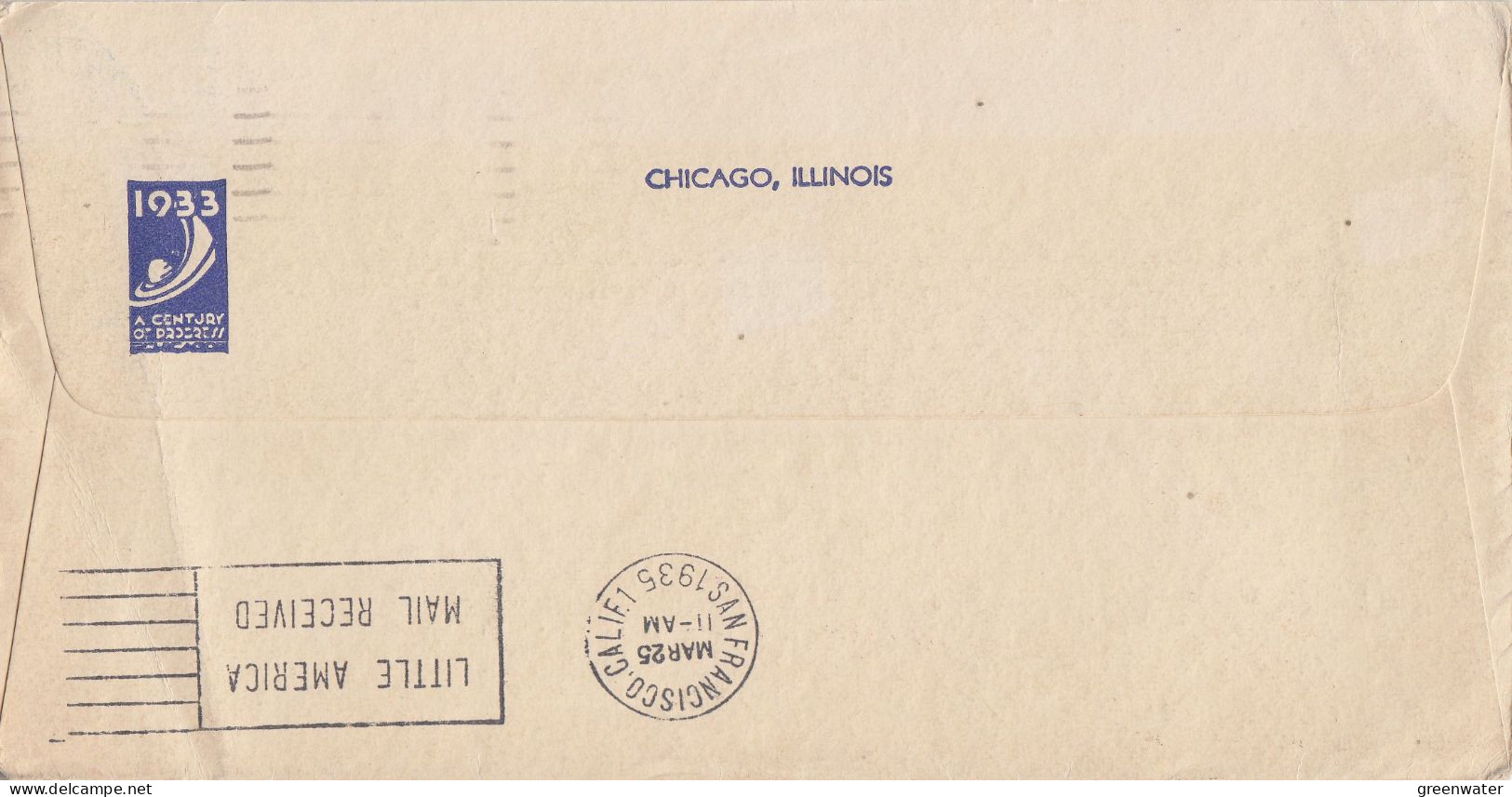 USA 1934 Little America / Byrd DELAYED LETTER (FG190) - Antarctische Expedities