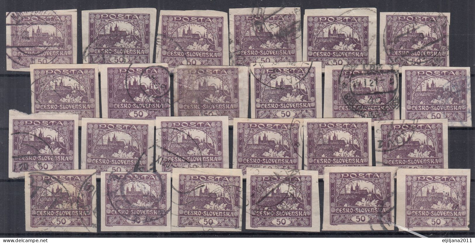 ⁕ Czechoslovakia 1919 ⁕ Hradcany 50 H. Mi.19 ⁕ 77v Used / Shades / Imperf. - Used Stamps