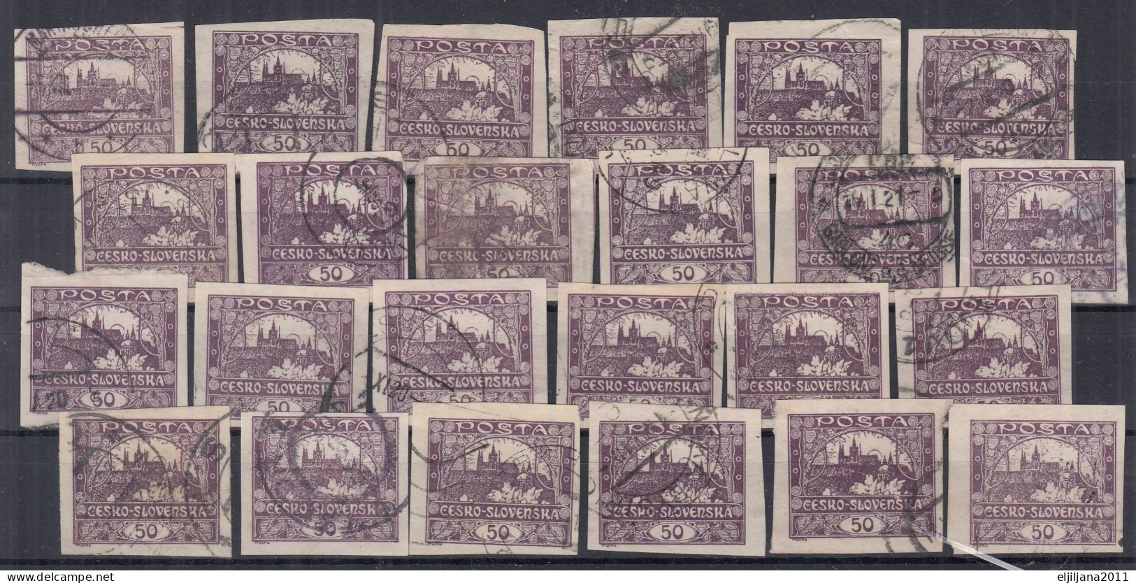 ⁕ Czechoslovakia 1919 ⁕ Hradcany 50 H. Mi.19 ⁕ 77v Used / Shades / Imperf. - Usados