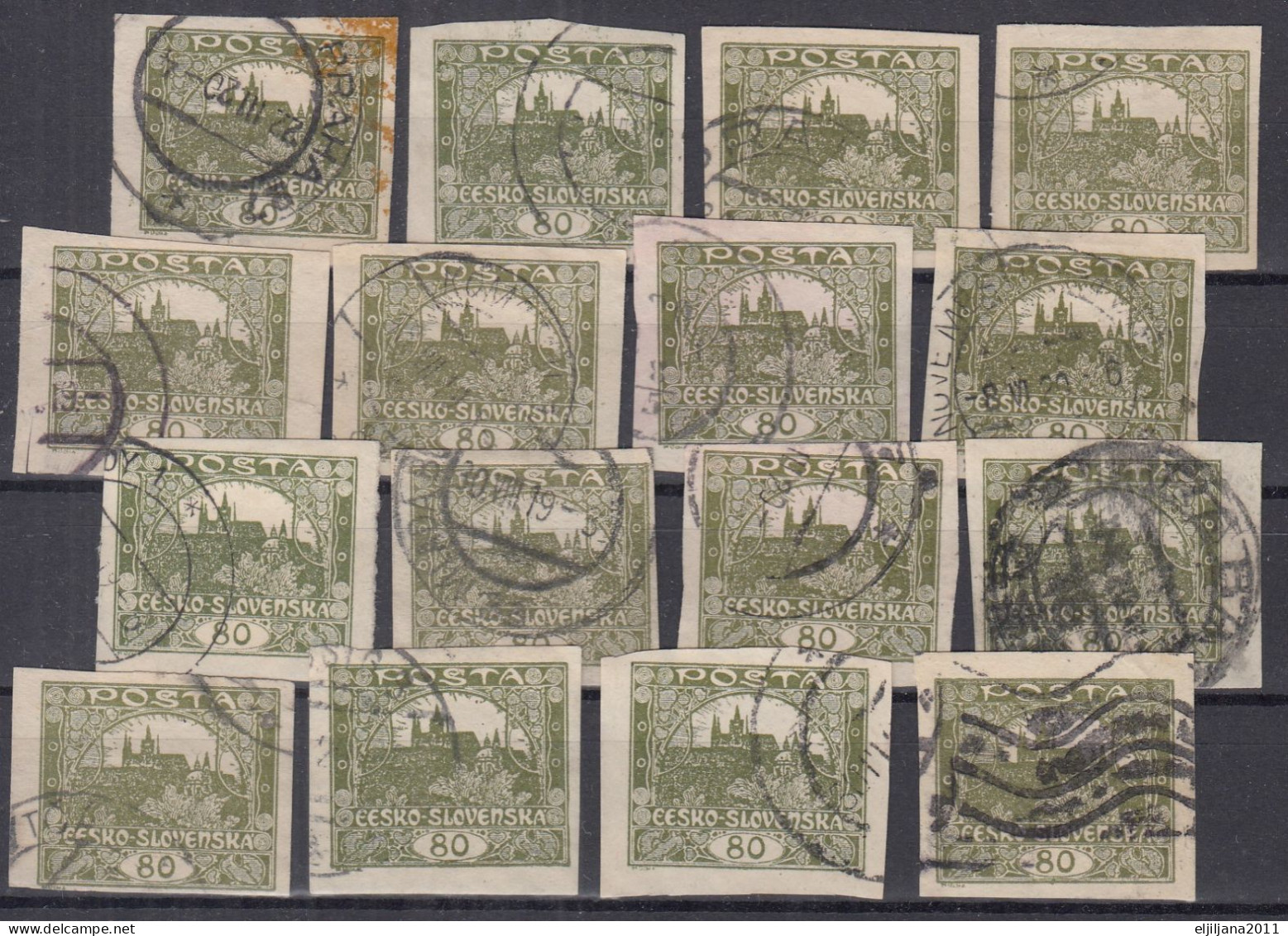 ⁕ Czechoslovakia 1919 ⁕ Hradcany 80 H. Mi.21 ⁕ 16v Used / Shades / Imperf. - Used Stamps