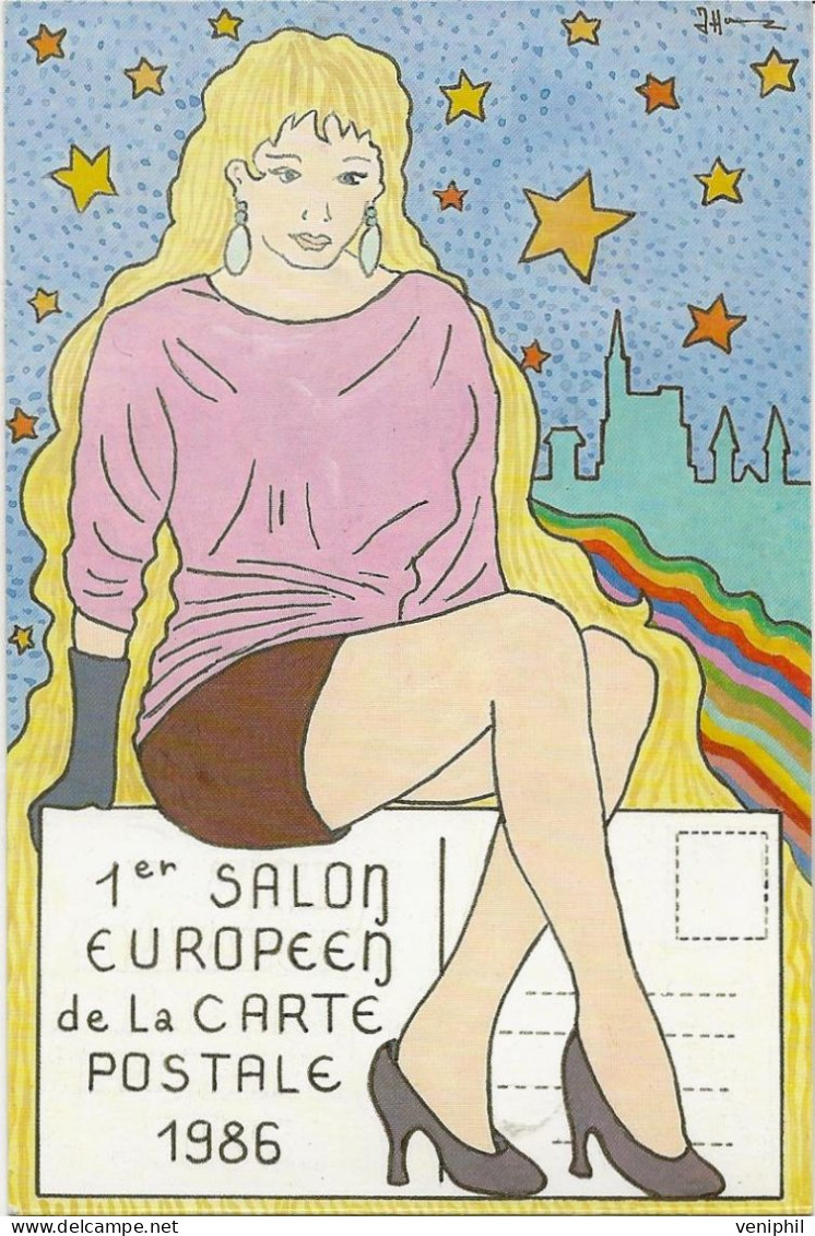 1er SALON EUROPEEN DE LA CARTE POSTALE 1986  -DESSINP DE P HAMM -ILLKIRCH  TIRAGE 500 EXEMPLAIRES - Borse E Saloni Del Collezionismo