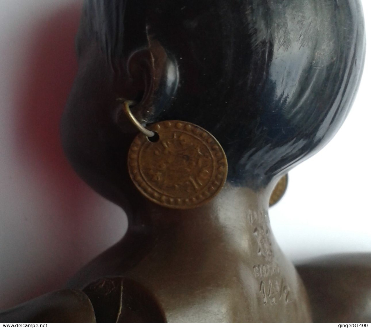 Rare ! Mini Poupon Noir Avec Boucles D'oreille, Marque DRP GERMANY, Taille 14 1/2. Voir Photos - Puppen