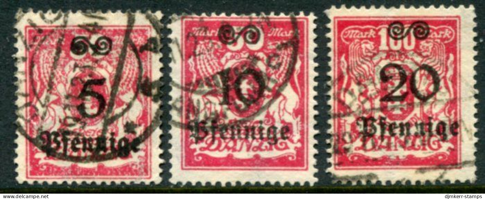 DANZIG 1923 Arms Definitive Surcharged 5, 10  20 Pf. Used.  Michel 181-83 - Oblitérés