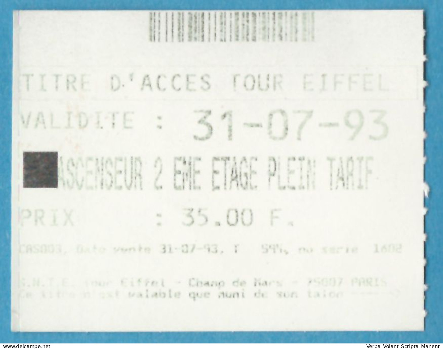 H-0400 * France - Entrance Ticket To The Eiffel Tower, 1993 - Tickets D'entrée