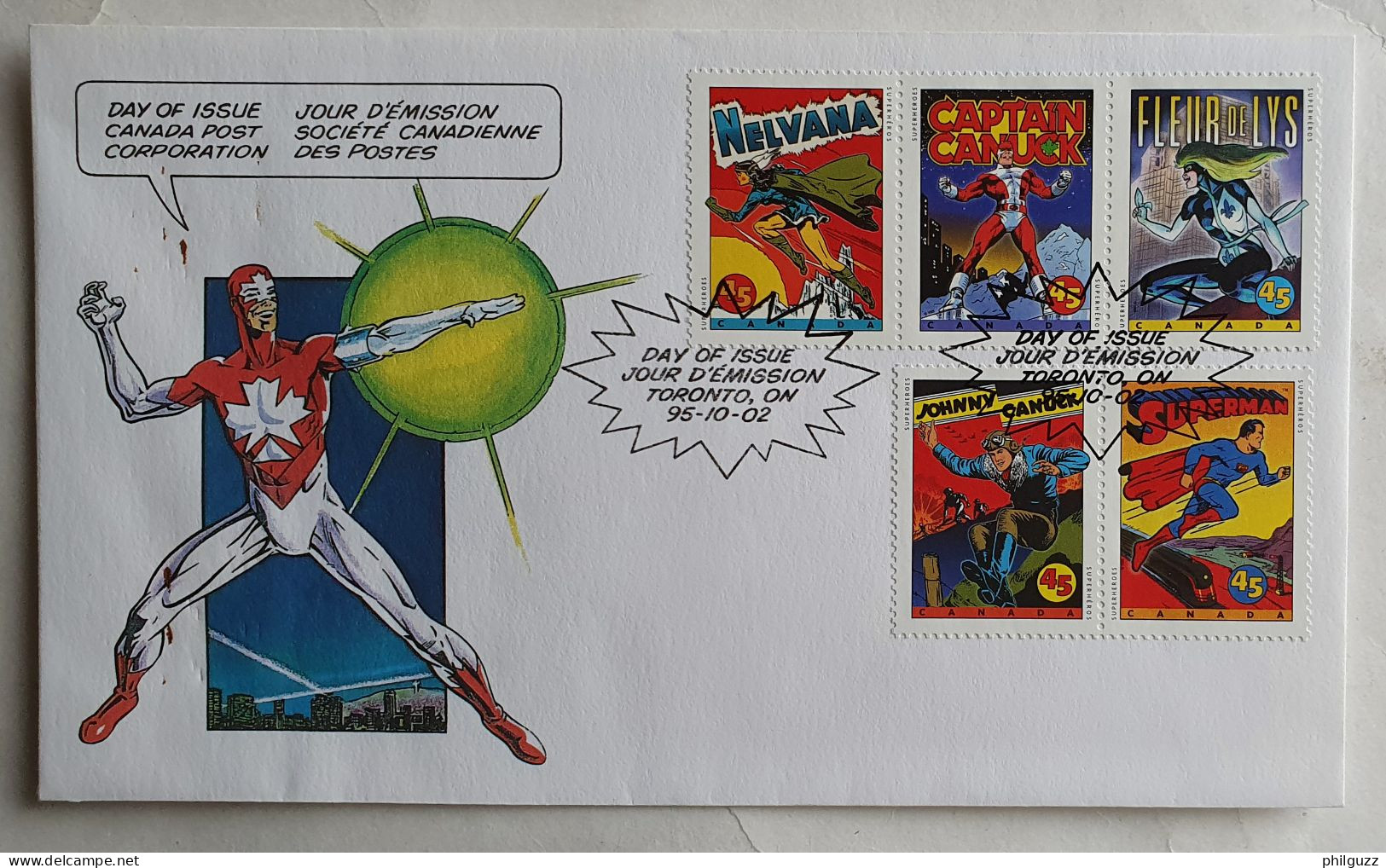 Lettre Enveloppe 1er Jour Oblitération Canada Superman Nelvana Fleur De Lys - Postcards