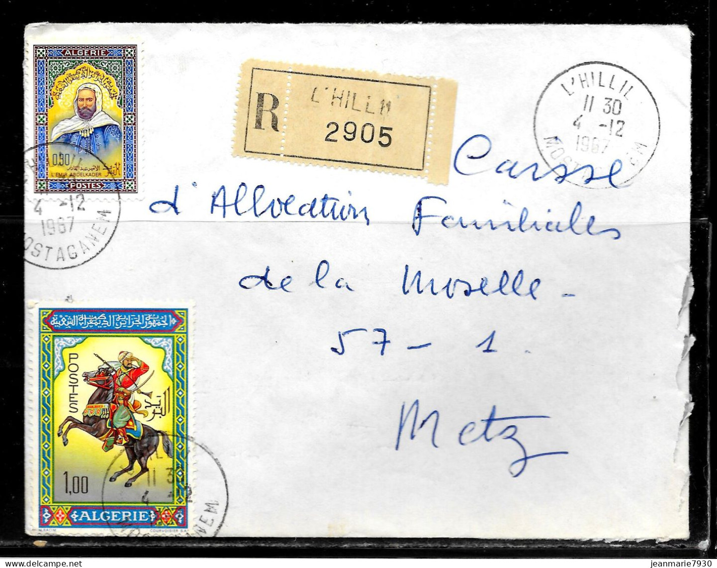 CC238 - ALGERIE - LETTRE RECOMMANDEE DE L'HILLIL MOSTAGANEM DE 1967 POUR METZ - Algeria (1962-...)