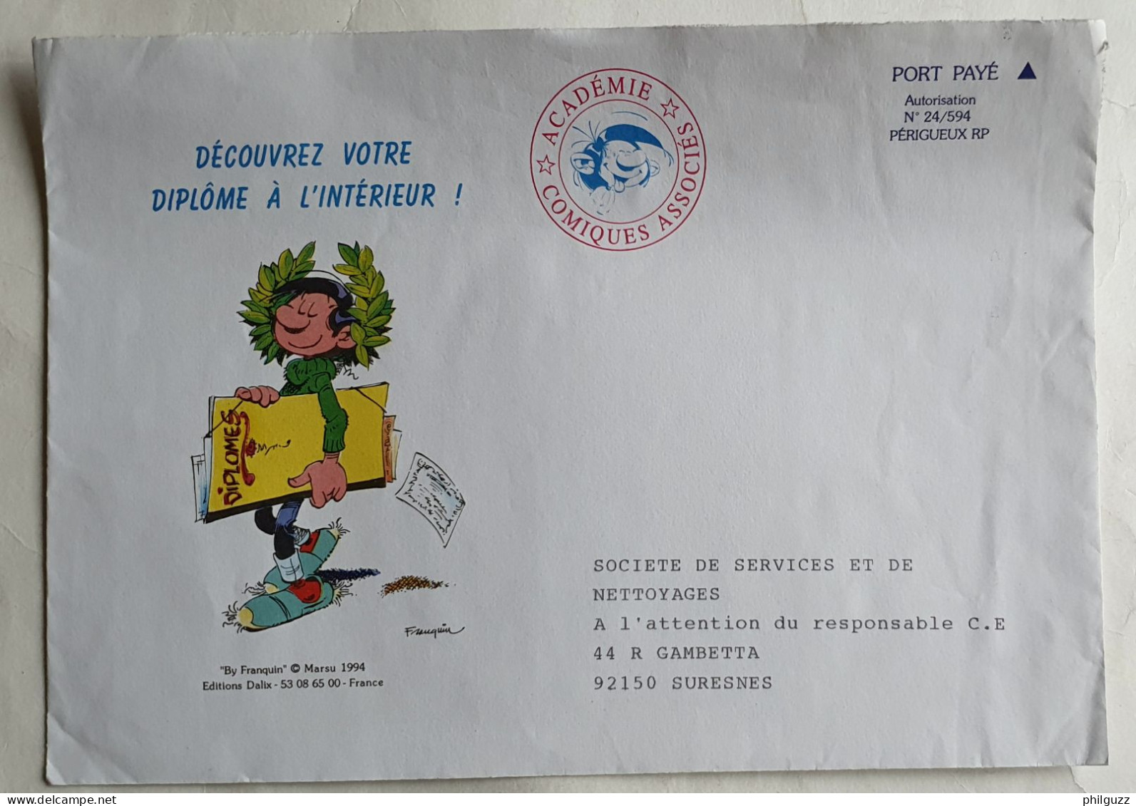 Grande Enveloppe Publicitaire Edition Dalix Gaston Lagaffe 1994 - Ansichtskarten