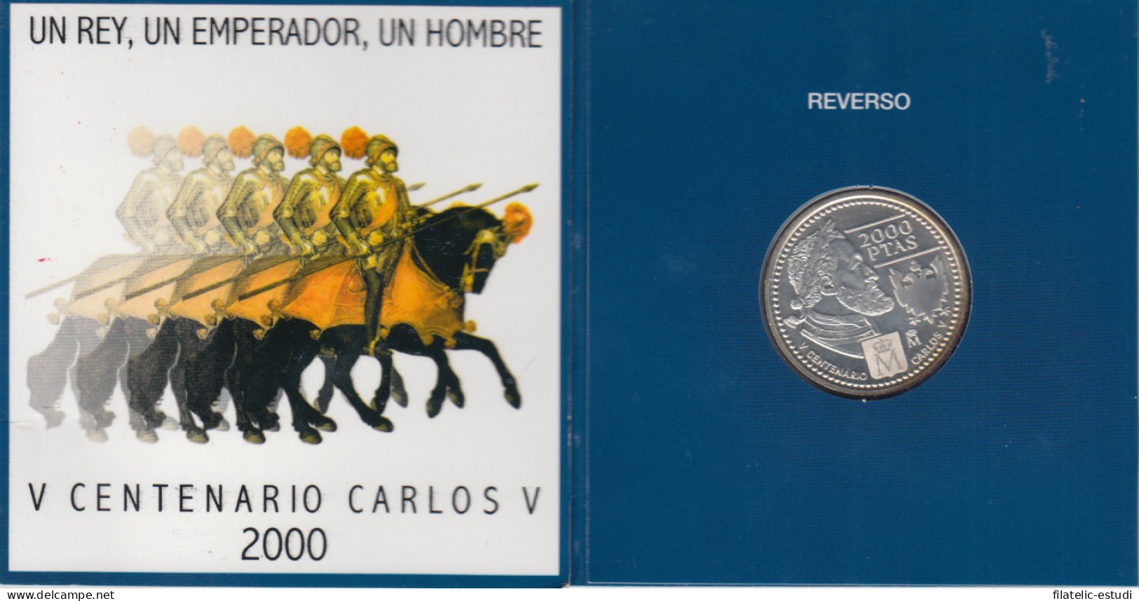 España Spain Cartera Oficial 2000 Moneda 2000 Ptas Plata V Cent Carlos V FNMT - [ 4] 1975-… : Juan Carlos I