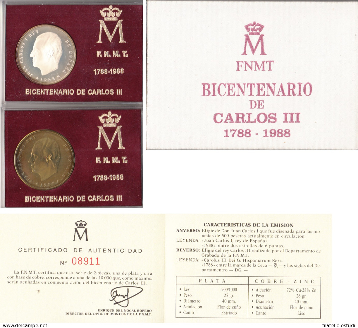 España Spain Cartera Oficial 1988 Estuche Bicentenario Carlos III FNMT - [ 4] 1975-…: Juan Carlos I.