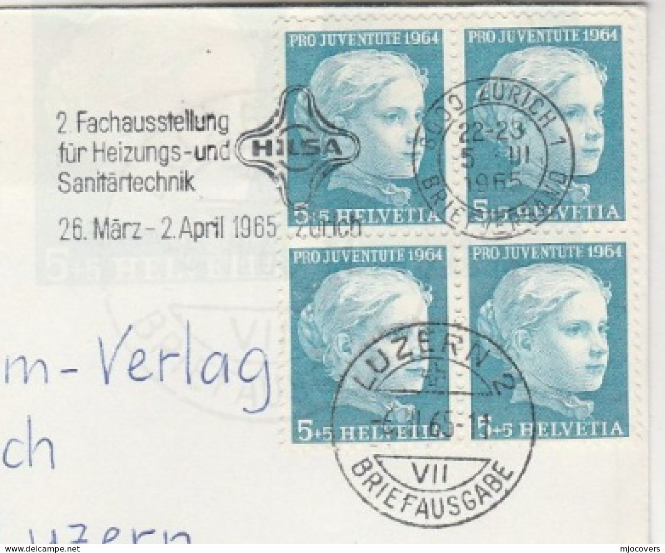 HEATING & PLUMBING TRADE EXHIBITION Cover 1965 Switzerland SLOGAN Multi Pro Juventute Stamps Energy - Gaz