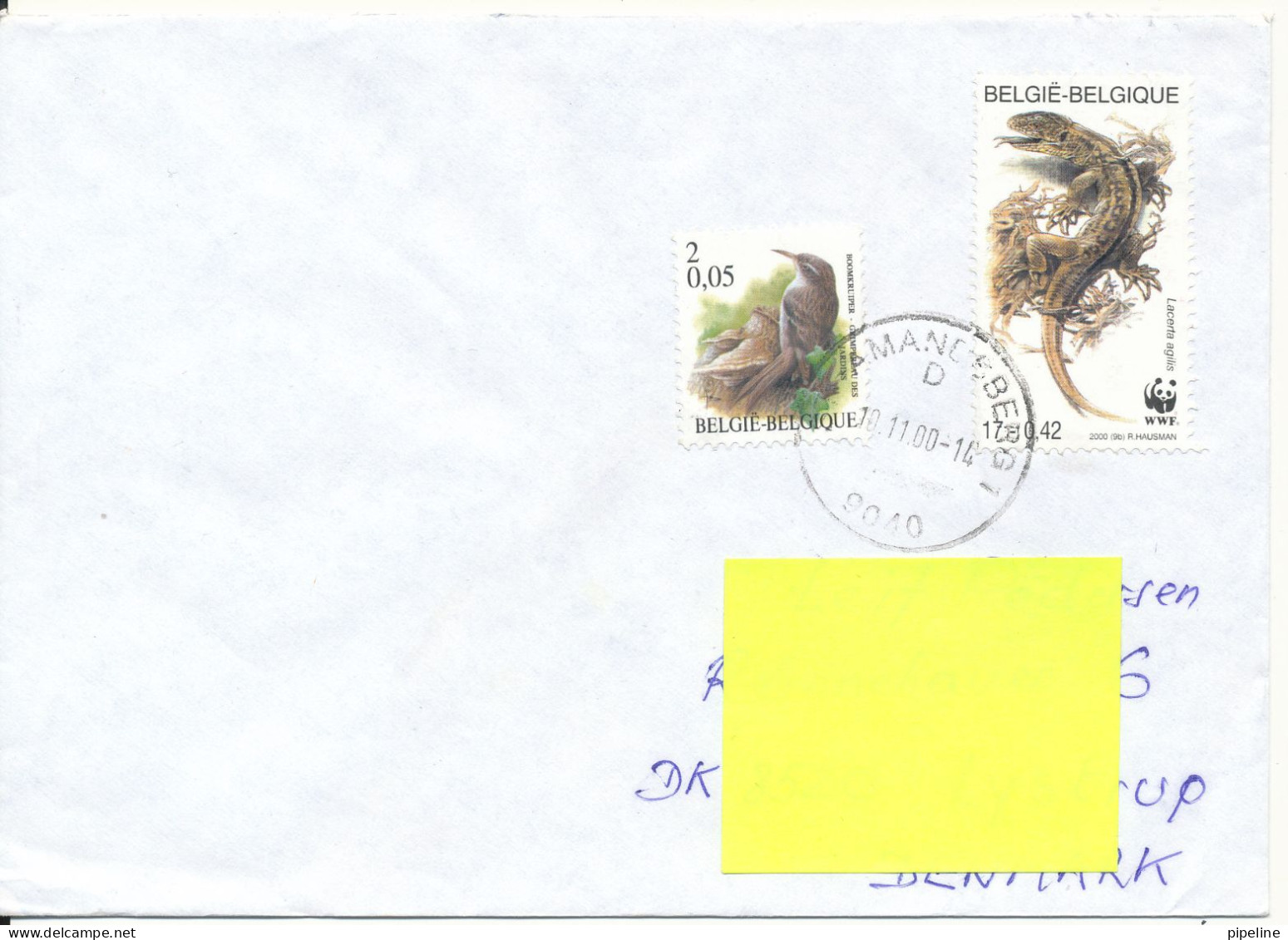 Belgium Cover Sent To Denmark 10-11-2000 Topic Stamps Including A WWF Stamp - Covers & Documents
