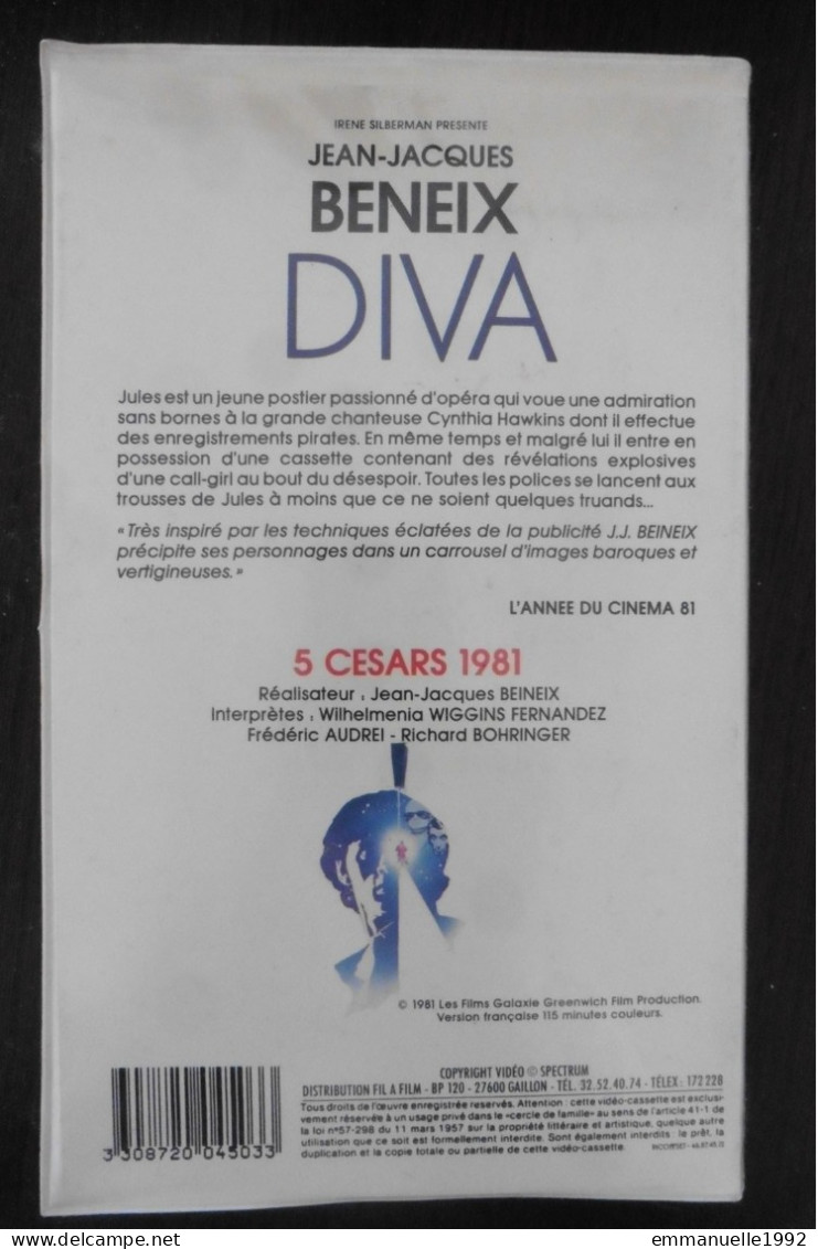 VHS Diva 1981 J-Jacques Beinex Frédéric Andrei Richard Bohringer Gérard Darmon - Drame