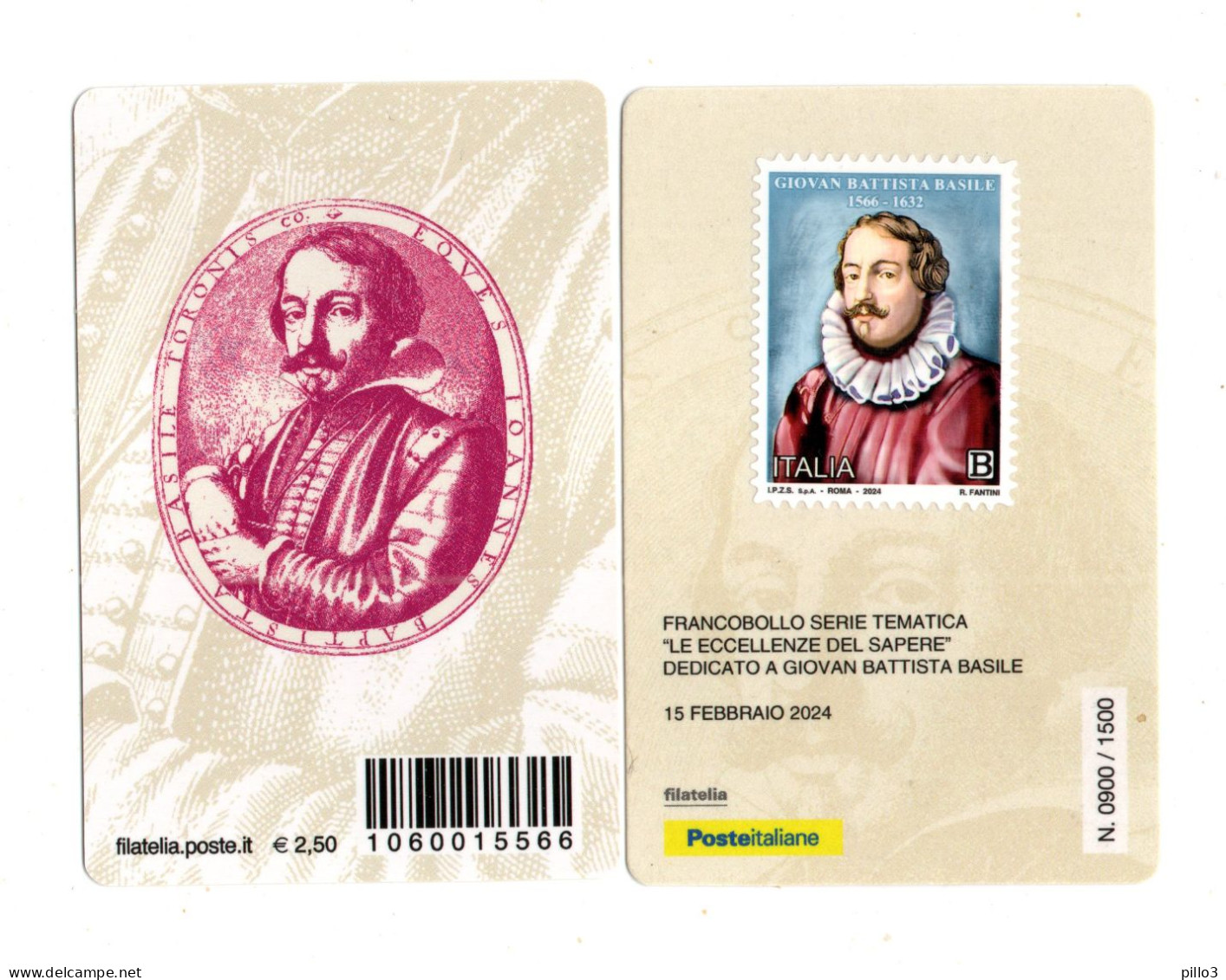 ITALIA :  Tessera Filatelica - Giovan Battista Basile  Del  15.02.2024 - Tarjetas Filatélicas