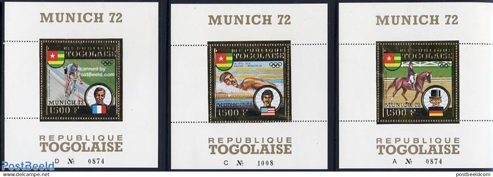 Togo 1973 Olympic Winners 3 S/s, Gold, Mint NH, History - Sport - Germans - Olympic Games - Swimming - Schwimmen