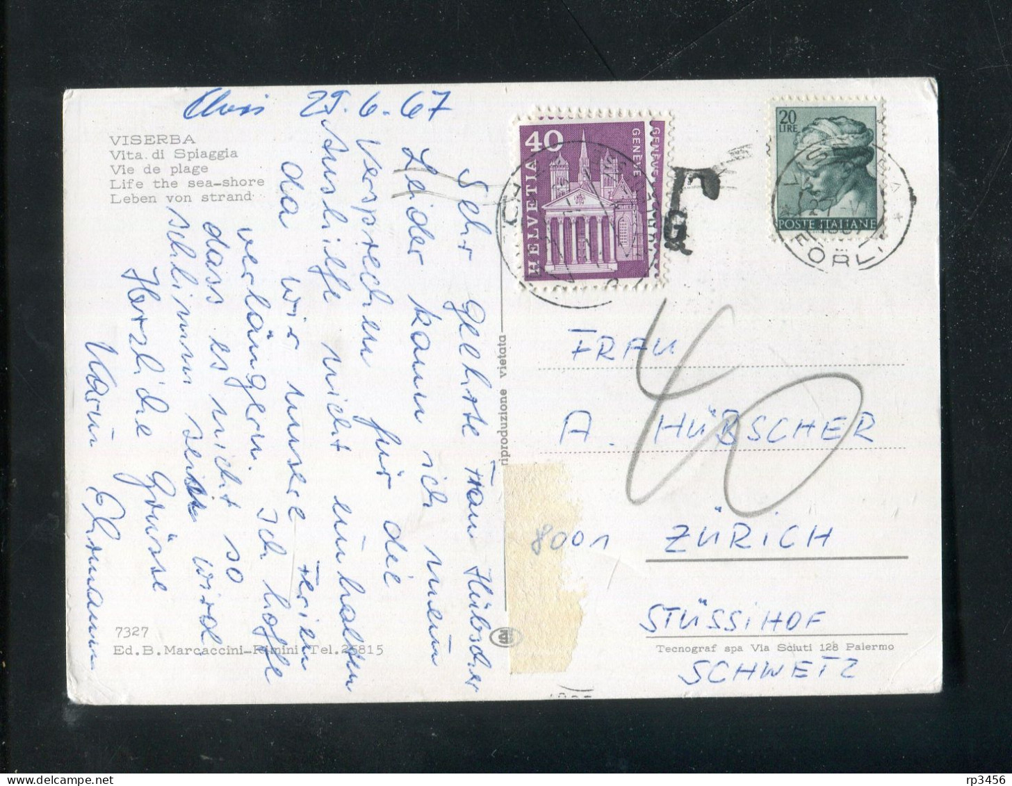 "SCHWEIZ" 1964, Nachporto (Marke Mit Taxstempel) Auf AK Von Italien (R0054) - Taxe