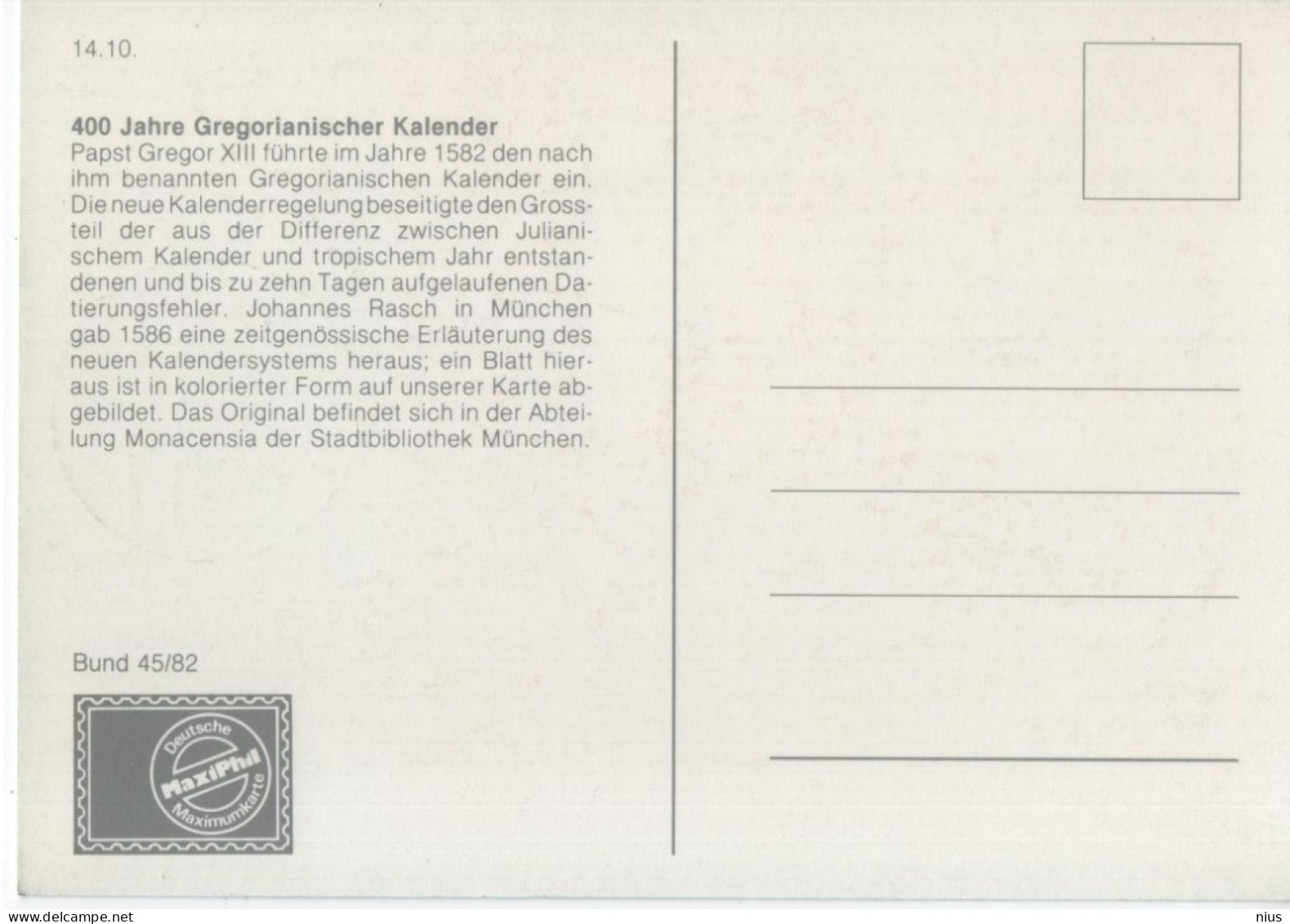 Germany Deutschland 1982 Maximum Card, 400 Jahre Gregorianischer Gregorianische Kalender, Johannes Rasch, Bonn - 1981-2000