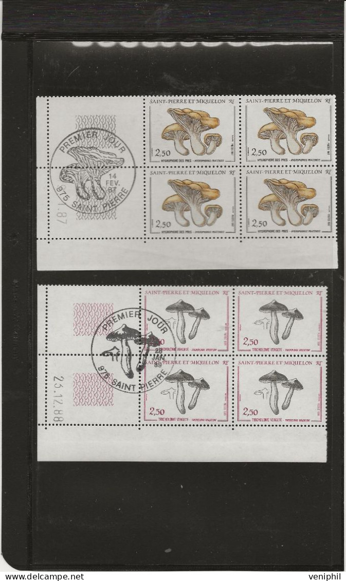 ST PIERRE ET MIQUELON  BLOC DE 4  N° 475 ET 487  AVEC  OBLITERATION CONCORDANTE THEME CHAMPIGNON - COTE : 13,80 € - Neufs