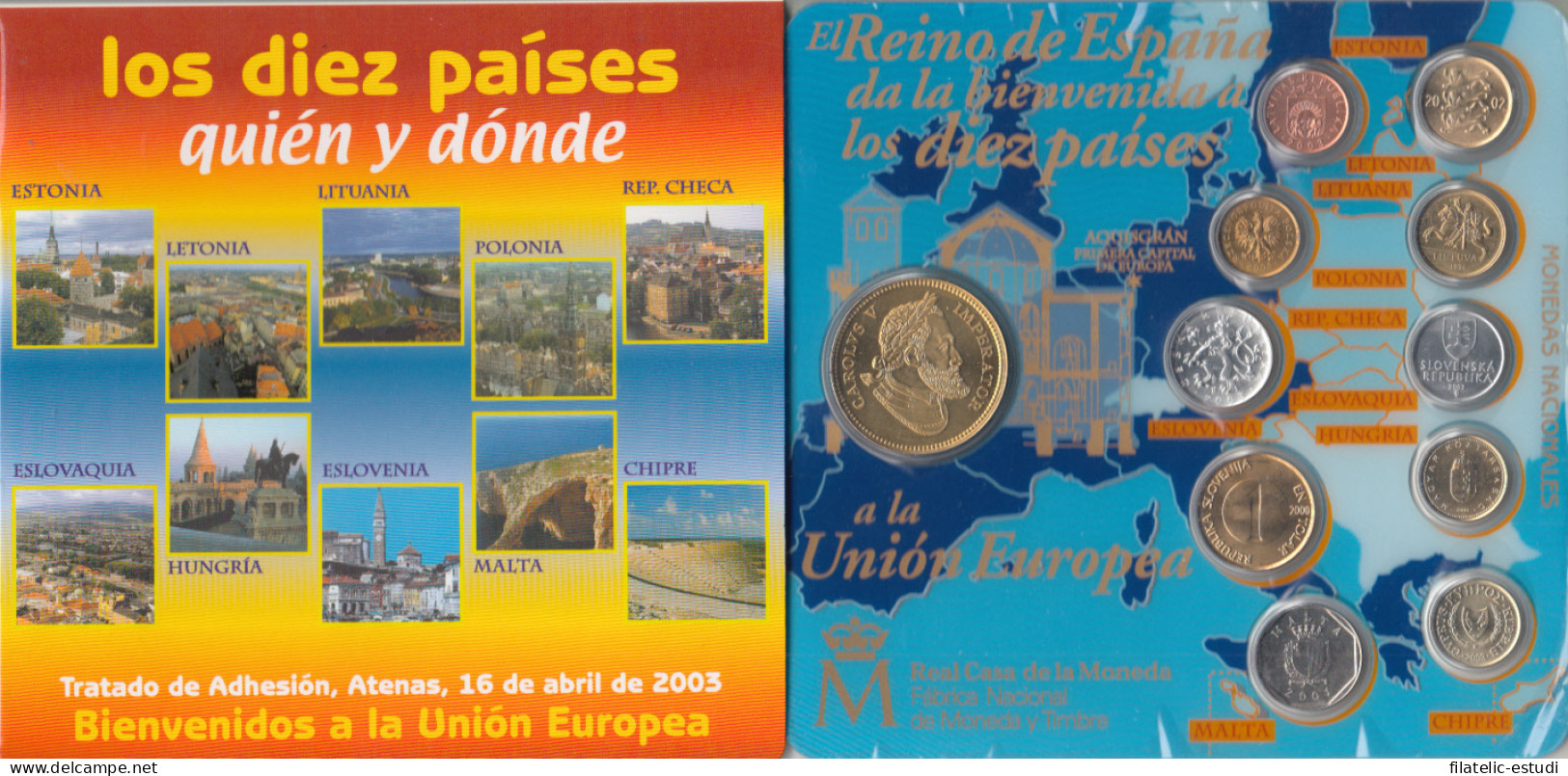 España 2003 Atenas Tratado De La Unión Cartera  Colección Monedas 10 Nuevos Mi - Sammlungen