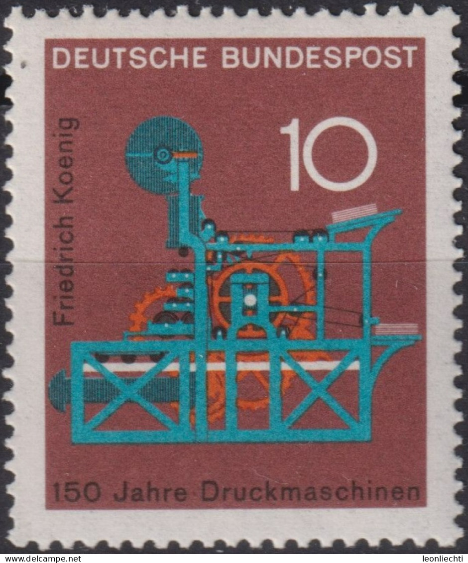 1968 Deutschland > BRD, ** Mi:DE 546, Sn:DE 978, Yt:DE 411, 150 Jahre Buchdruckmaschine, Friedrich Koenig - Fabrieken En Industrieën