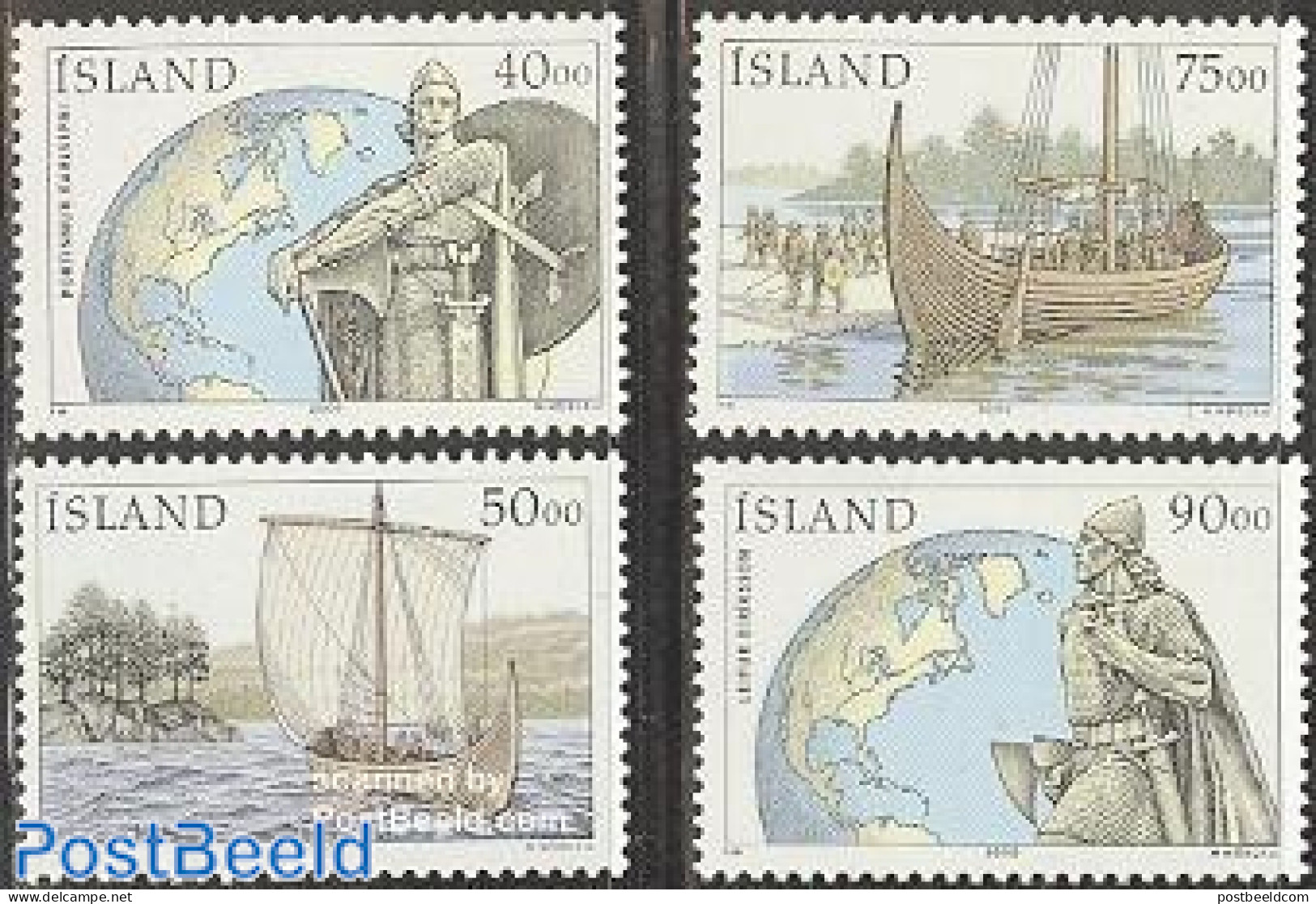 Iceland 2000 Discovery Of America 4v, Mint NH, History - Transport - Various - Explorers - History - Ships And Boats -.. - Unused Stamps