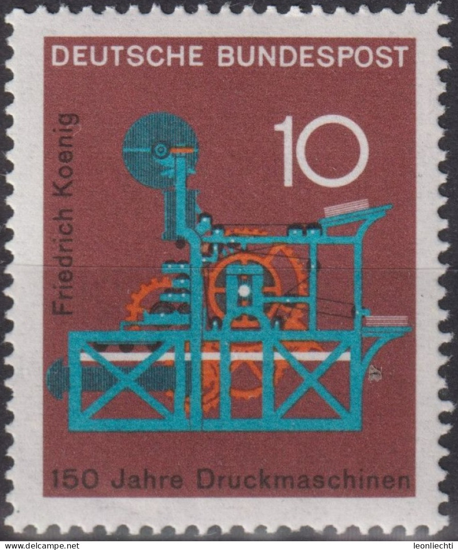 1968 Deutschland > BRD, ** Mi:DE 546, Sn:DE 978, Yt:DE 411, 150 Jahre Buchdruckmaschine, Friedrich Koenig - Factories & Industries