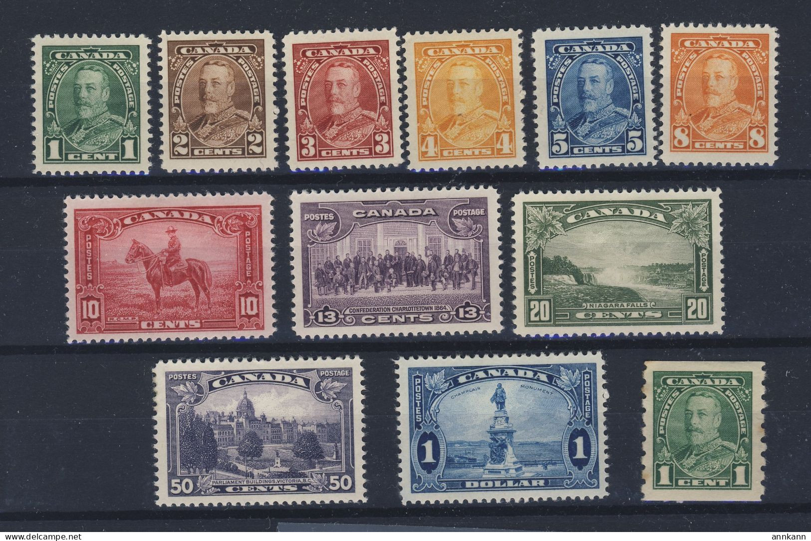 12x Canada MH Stamps; #217-1c To 227-$1.00 & #228 Coil Guide Value = $195.00 - Neufs