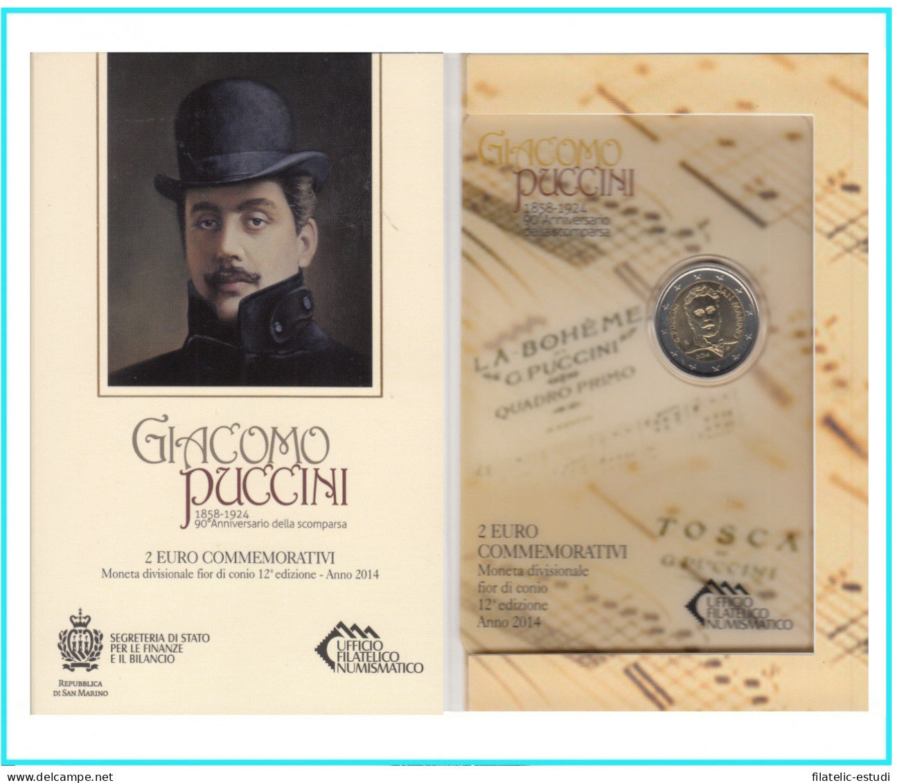 San Marino 2014 2 € Euros Conmemorativos Cartera Oficial Puccini - Altri & Non Classificati