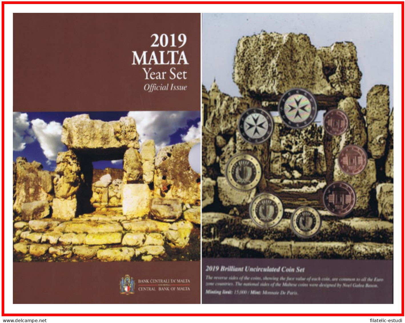 Malta 2019 Cartera Oficial Monedas € Euro + 2 Euros Conm Templos Ta Hagrat - Autres & Non Classés