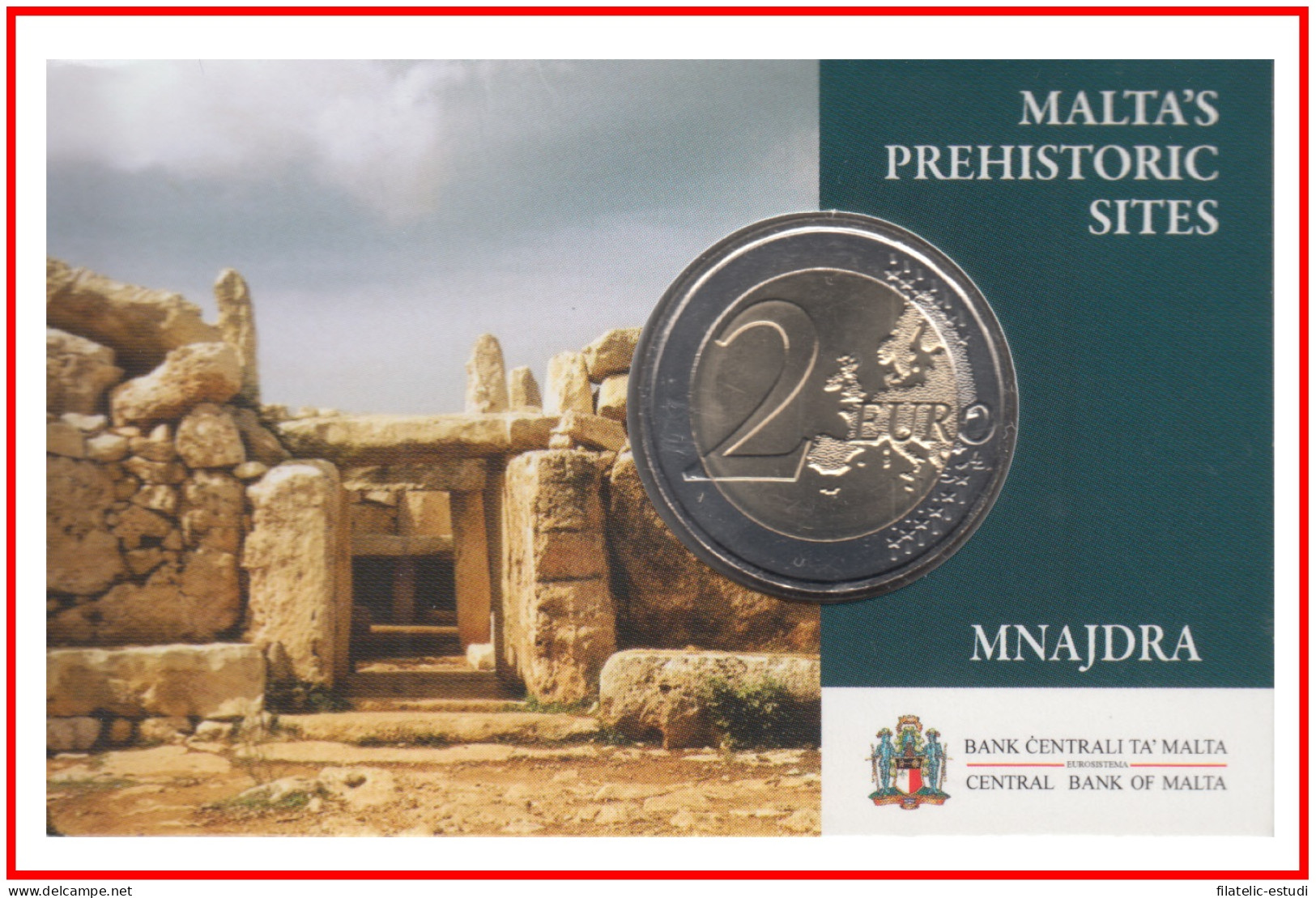 Malta 2018 2 € Euros Moneda Coin Card Templos De Mnajdra - Autres & Non Classés