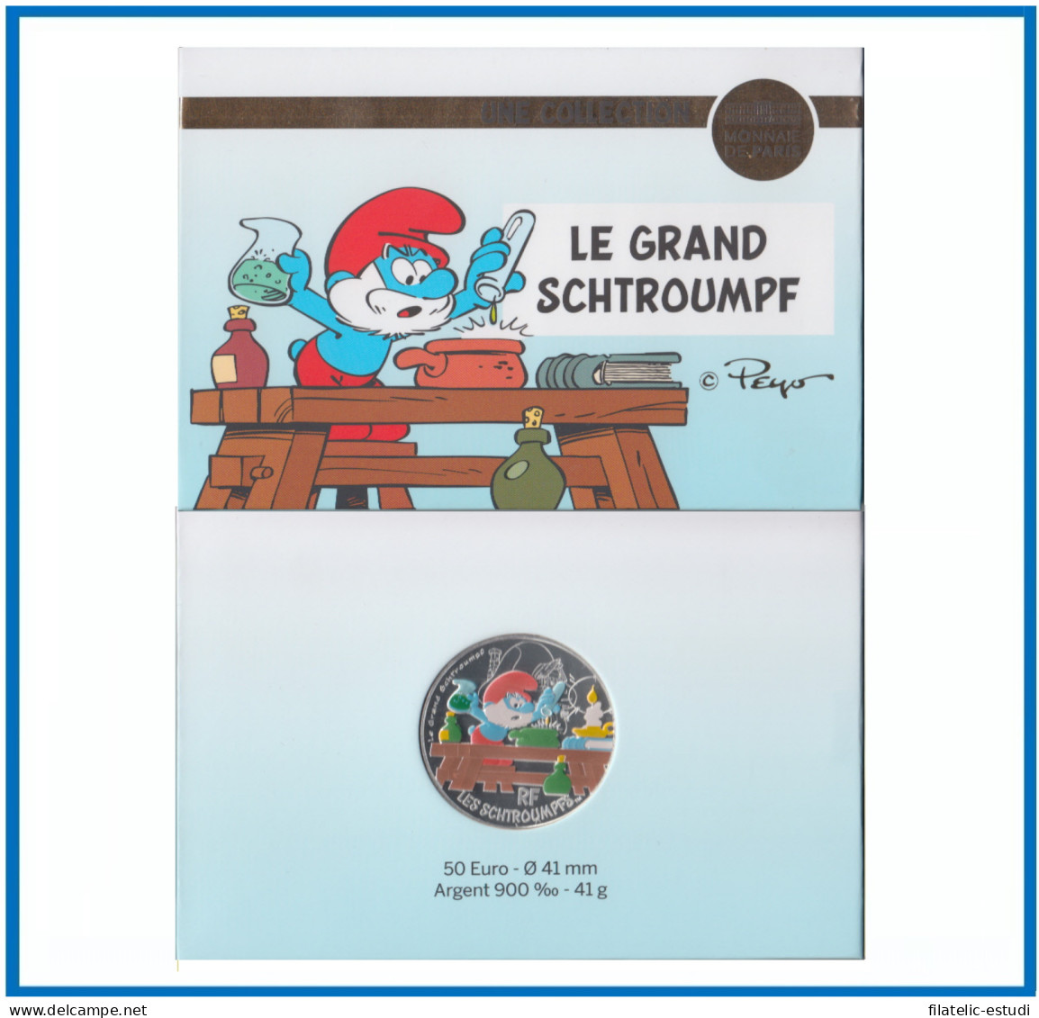 Francia France 2020 Cartera Oficial Coin Card 50 € Euros Color Ag Papa Pitufo - Altri & Non Classificati