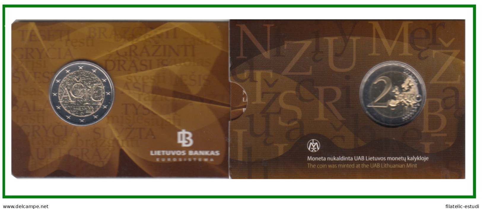 Lituania 2015 Cartera Oficial Coin Card Moneda 2 € Conm Idioma Lituano - Altri & Non Classificati