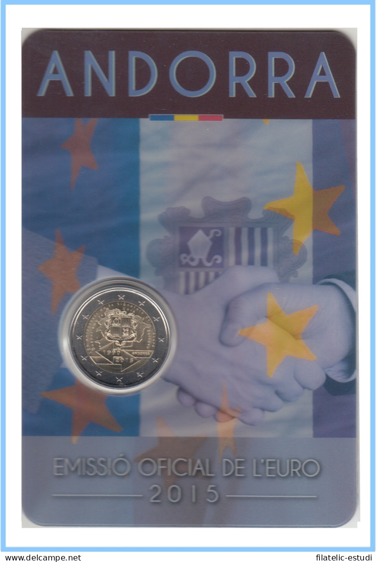 Andorra 2015 Cartera Oficial Coin Card Moneda  2 € Conmemorativa Av Acuerdo UE - Altri & Non Classificati