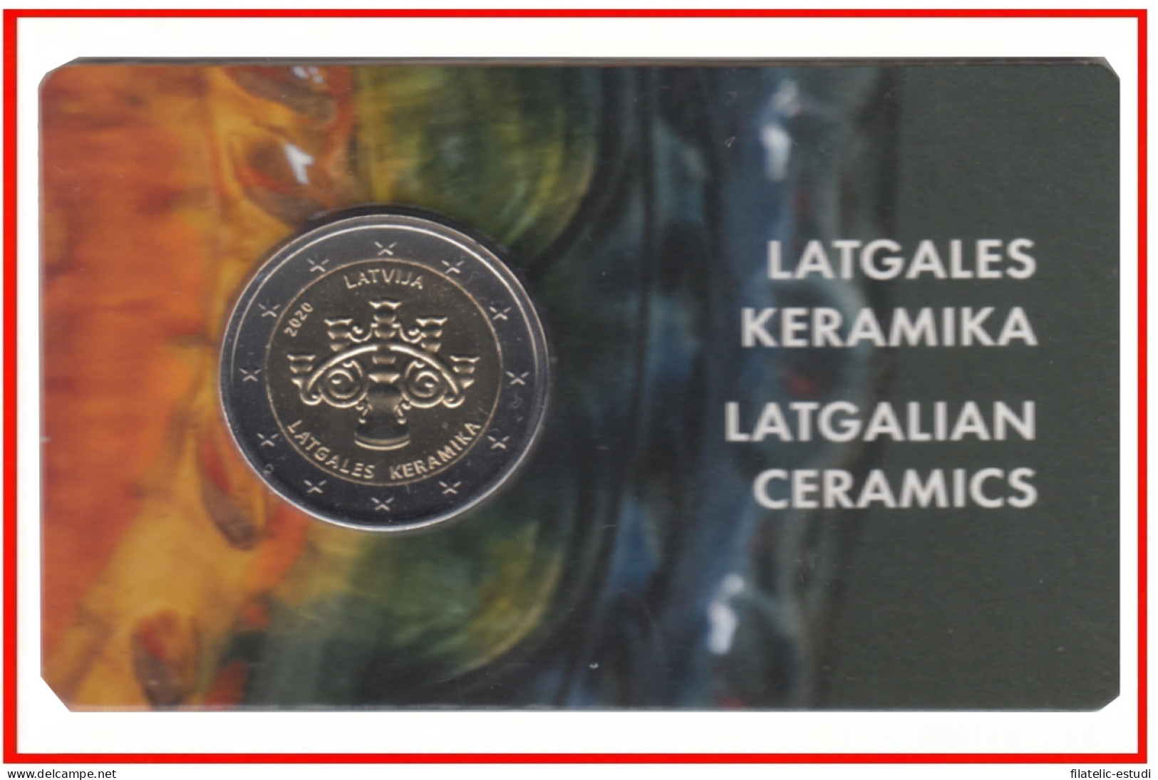 Letonia Latvija 2020 Cartera Oficial Coin Card Moneda 2€ Euros Cerámica - Andere & Zonder Classificatie