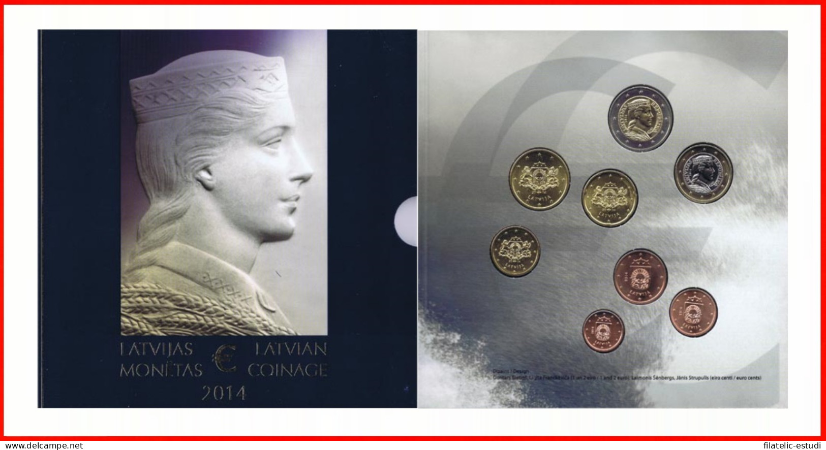 Letonia Latvija 2014 Cartera Oficial Monedas € Euro Doncella - Autres & Non Classés