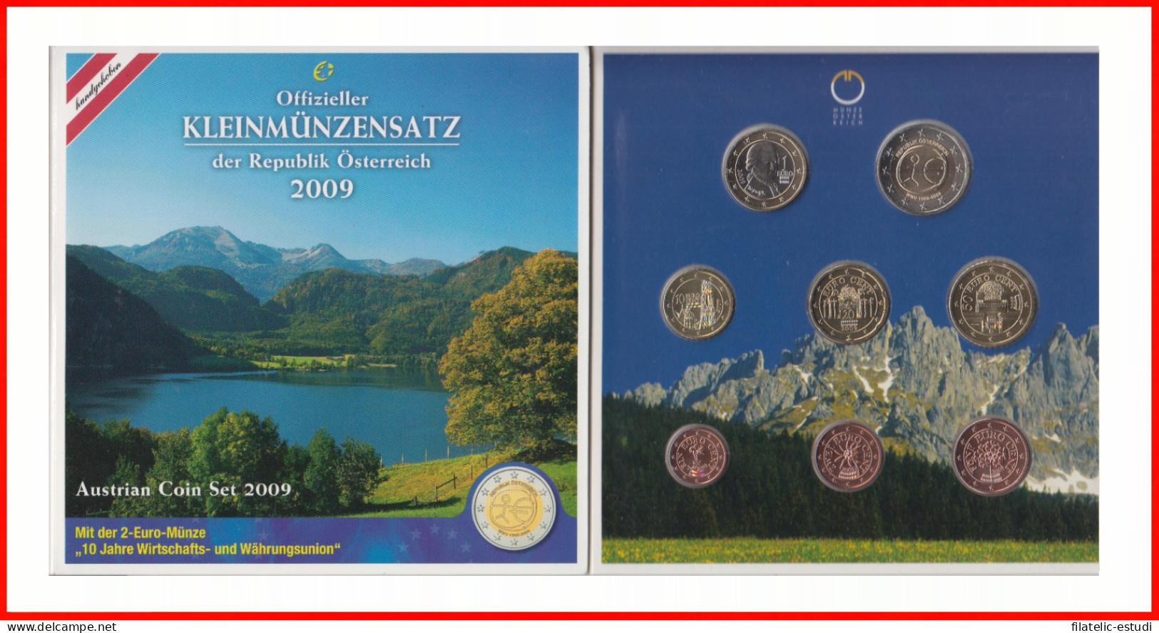 Austria 2009 Cartera Oficial Monedas € Euros Incluye 2 € EMU - Autres & Non Classés