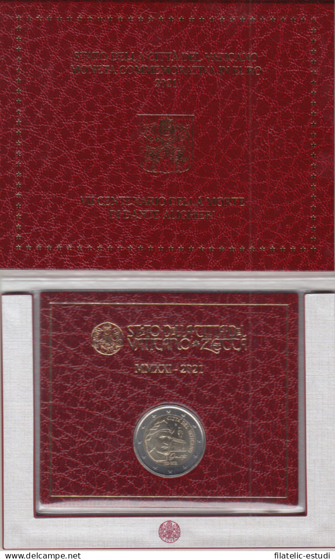 Vaticano 2021 Cartera Oficial Moneda 2 € Euros Dante Alighieri - Andere & Zonder Classificatie