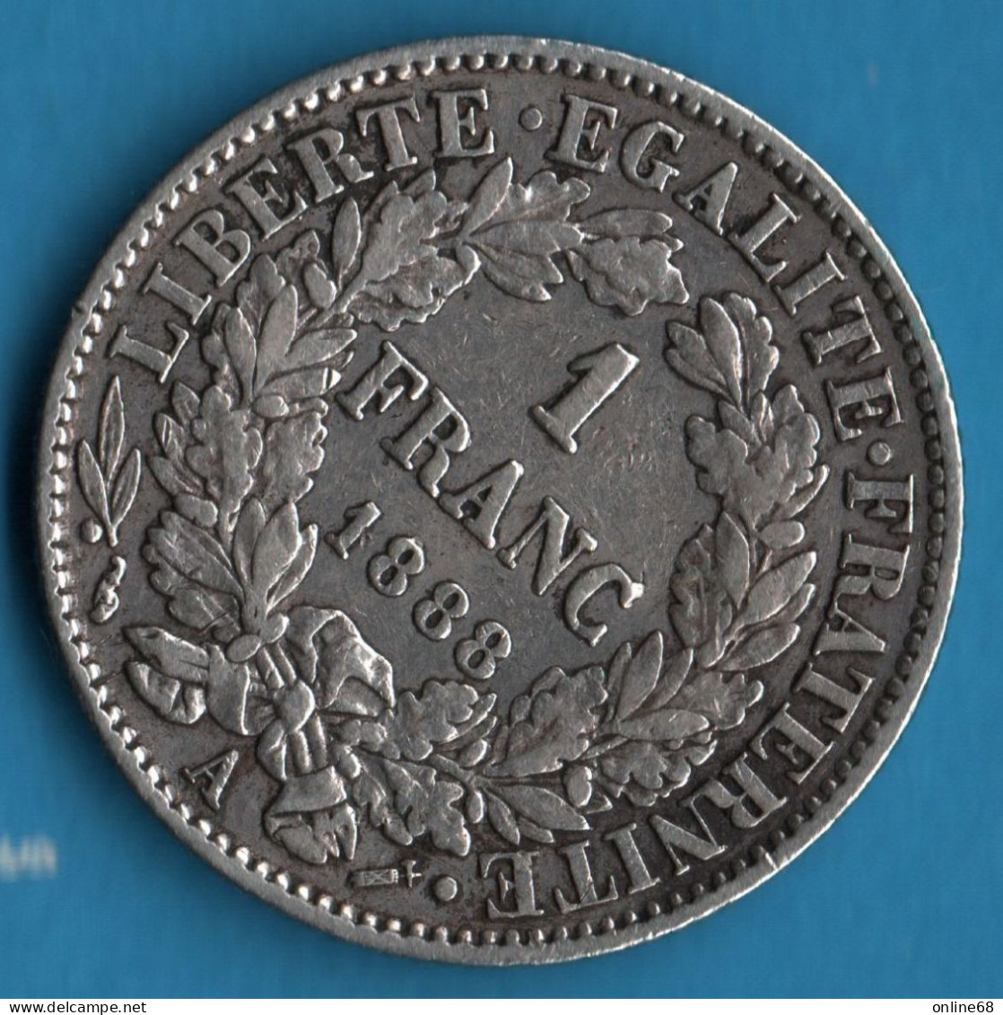 FRANCE 1 FRANC 1888 A Cérès Argent 835‰ Silver F# 216, Gad# 465, KM# 822 - 1 Franc