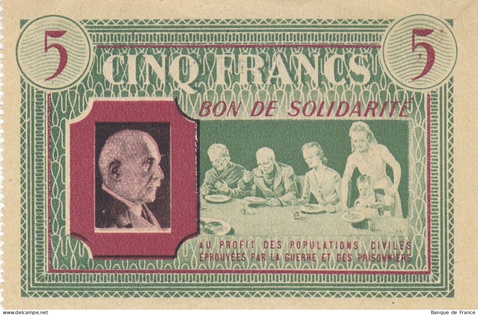 Bon De Solidarité France 5 Francs - Pétain 1941 / 1942 KL.05B NEUF Verso Rouge Série E - Buoni & Necessità