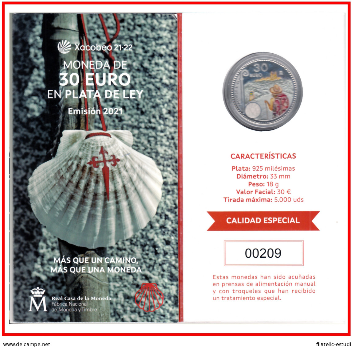 España Spain 2021 Cartera Oficial Moneda 30 Euros € Plata Color  Xacobeo 21 -  - Espagne