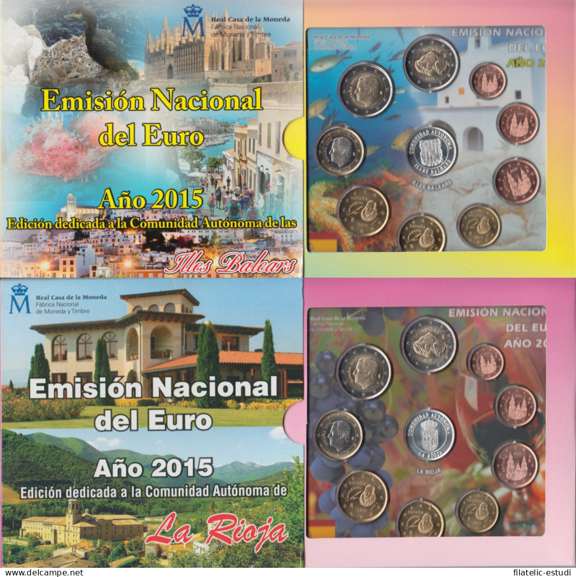 España Spain 2015 2 Carteras Oficiales Euros € Serie Autonomías Baleares La Ri - España