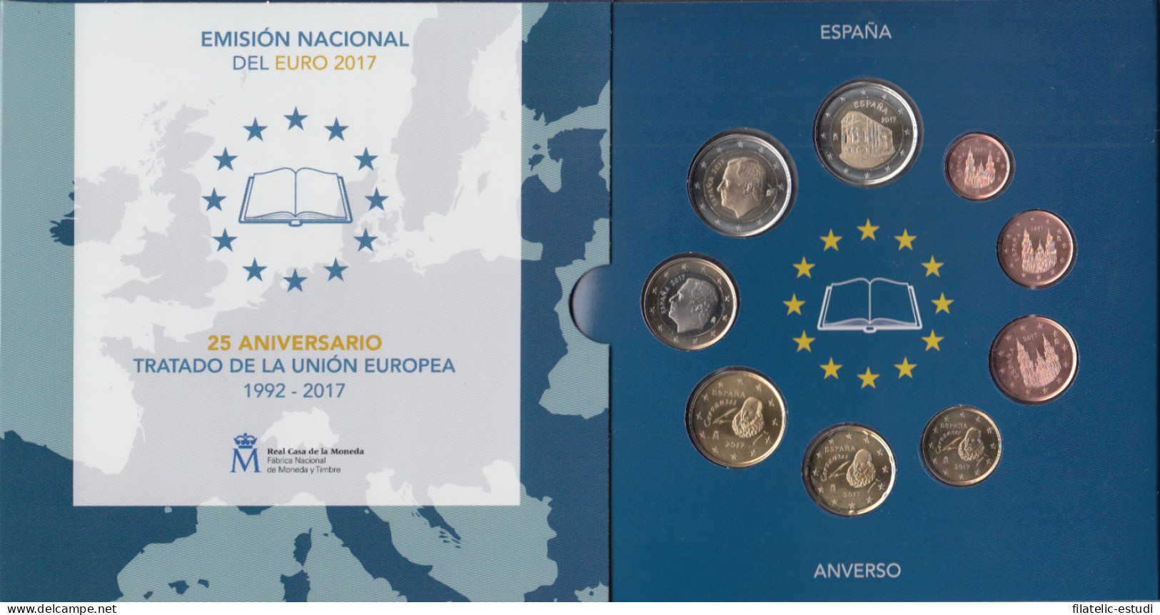España Spain 2017 Cartera Oficial Euros 25 Av. Tratado + Moneda 2€ Sta María - Espagne