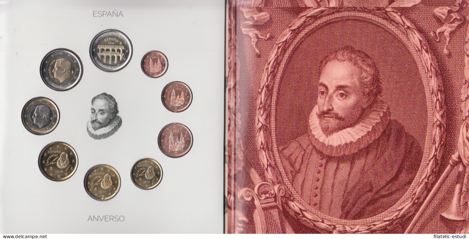 España Spain 2016 Cartera Oficial Euros Cent Cervantes + Moneda 2€ Acueducto D - España