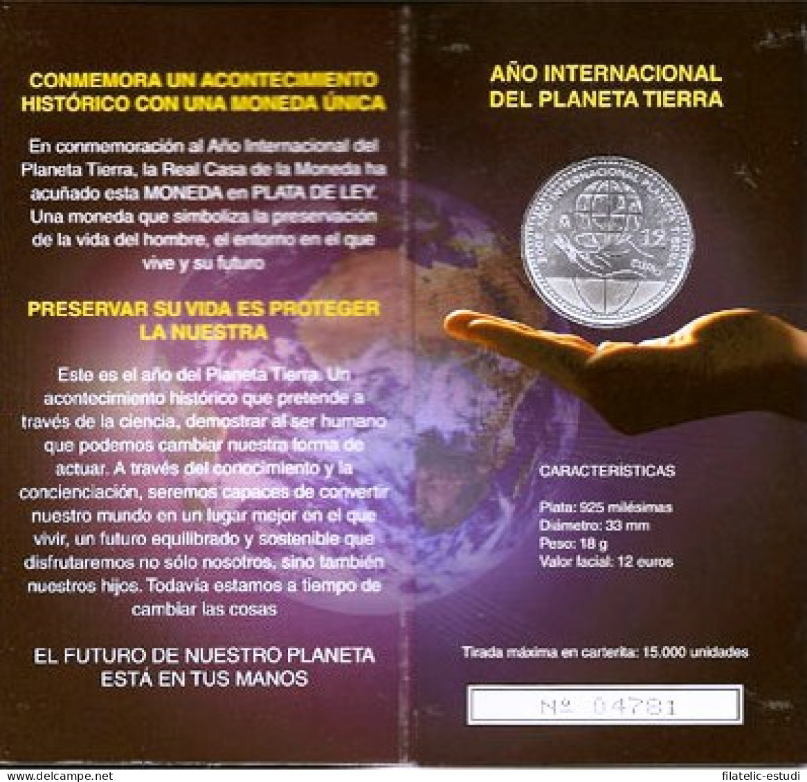 España Spain 2008 Cartera Oficial Moneda 12€ Euros Año Intern. Planeta Tierra  - Spanje