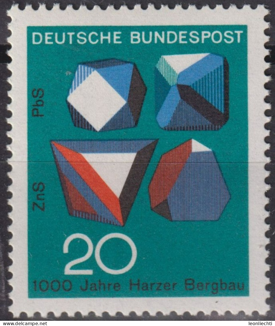 1968 Deutschland > BRD, ** Mi:DE 547, Sn:DE 979, Yt:DE 412, Erzkristalle (ZnS + PbS ) 150 Jahre Harzer Bergbau - Naturaleza