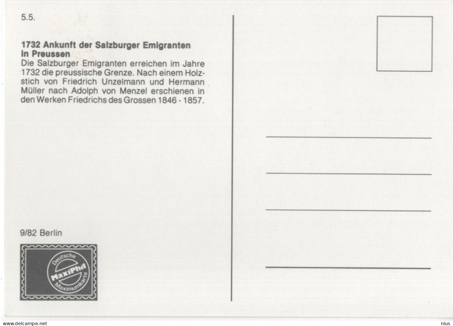 Germany Deutschland 1982 Maximum Card, 1732 Ankunft Der Salzburger Emigranten In Preussen, Canceled In Berlin - 1981-2000