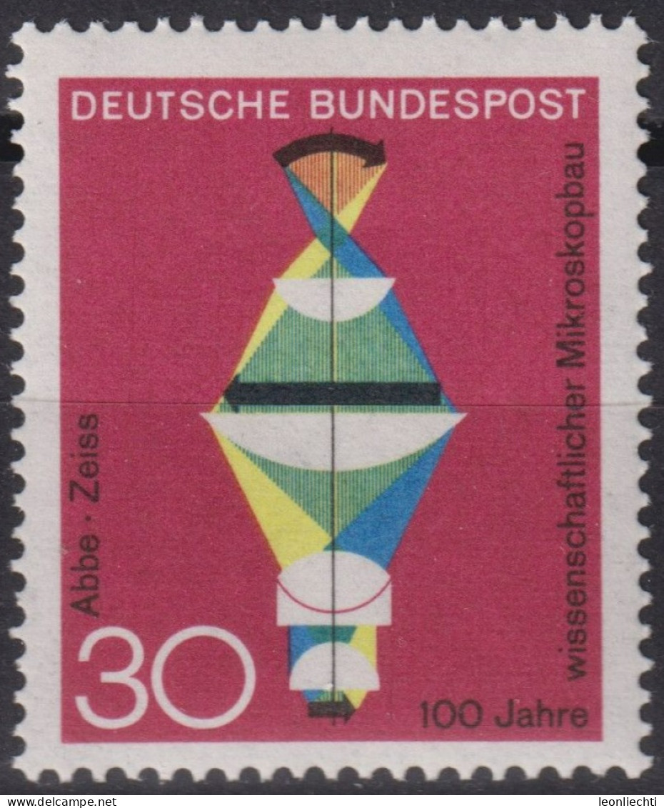 1968 Deutschland > BRD, ** Mi:DE 548, Sn:DE 980, Yt:DE 413, Abbe Zeiss, Mikroskopbau - Physics