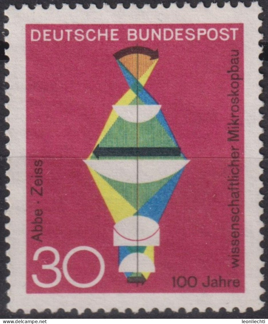 1968 Deutschland > BRD, ** Mi:DE 548, Sn:DE 980, Yt:DE 413, Abbe Zeiss, Mikroskopbau - Usines & Industries