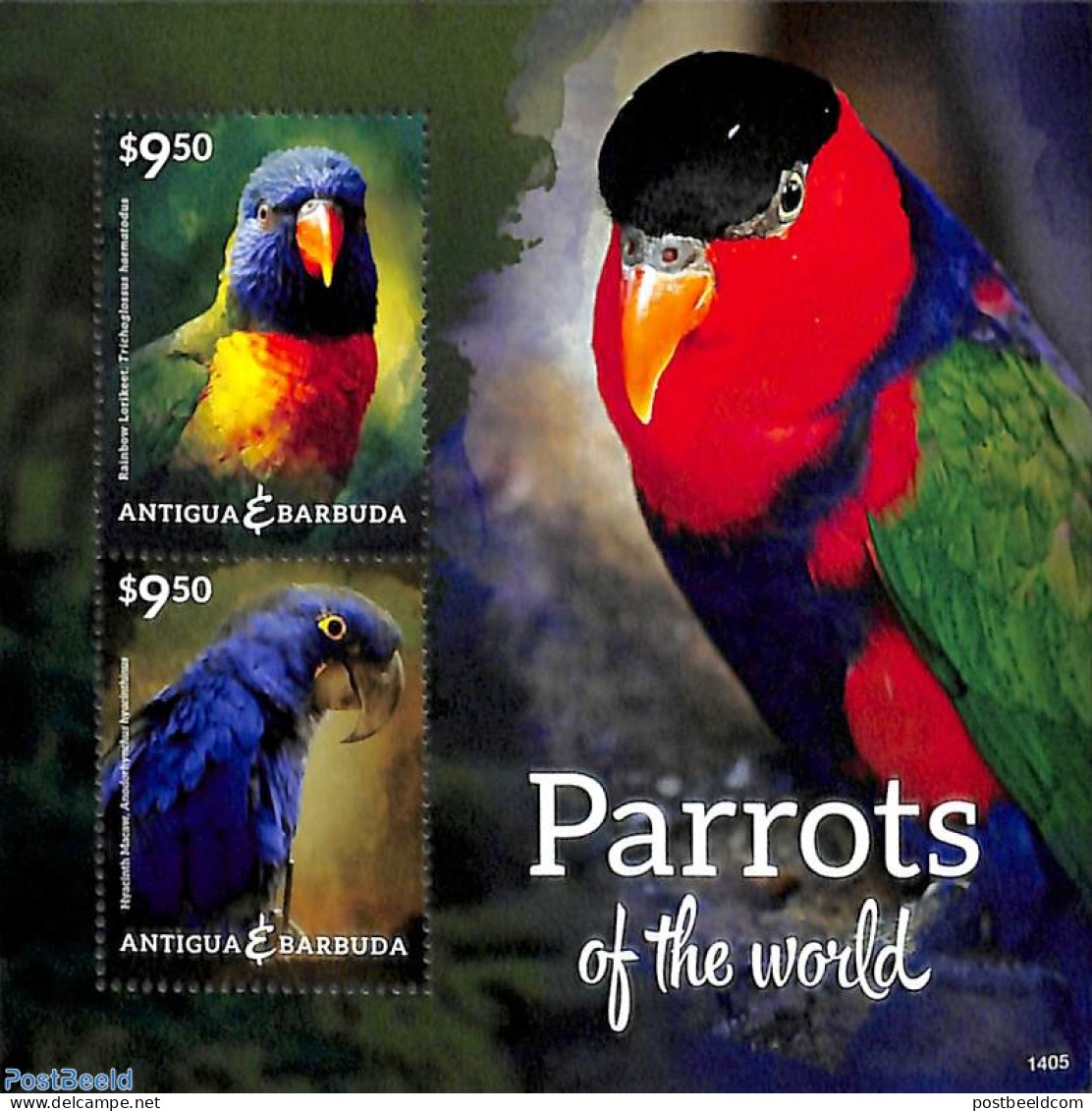 Antigua & Barbuda 2014 Parrots 2v M/s, Mint NH, Nature - Birds - Parrots - Antigua Und Barbuda (1981-...)