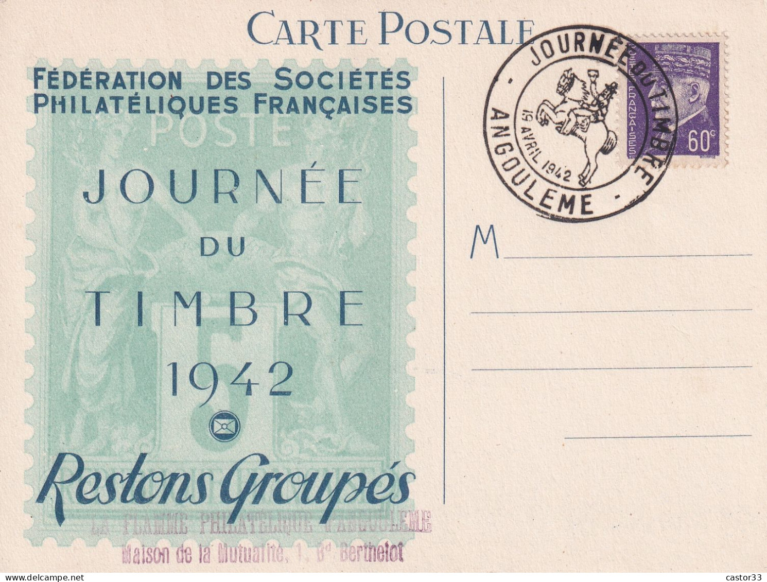 Journée Du Timbre, "Restons Groupés", Avril 1942, Angoulême - Tag Der Briefmarke