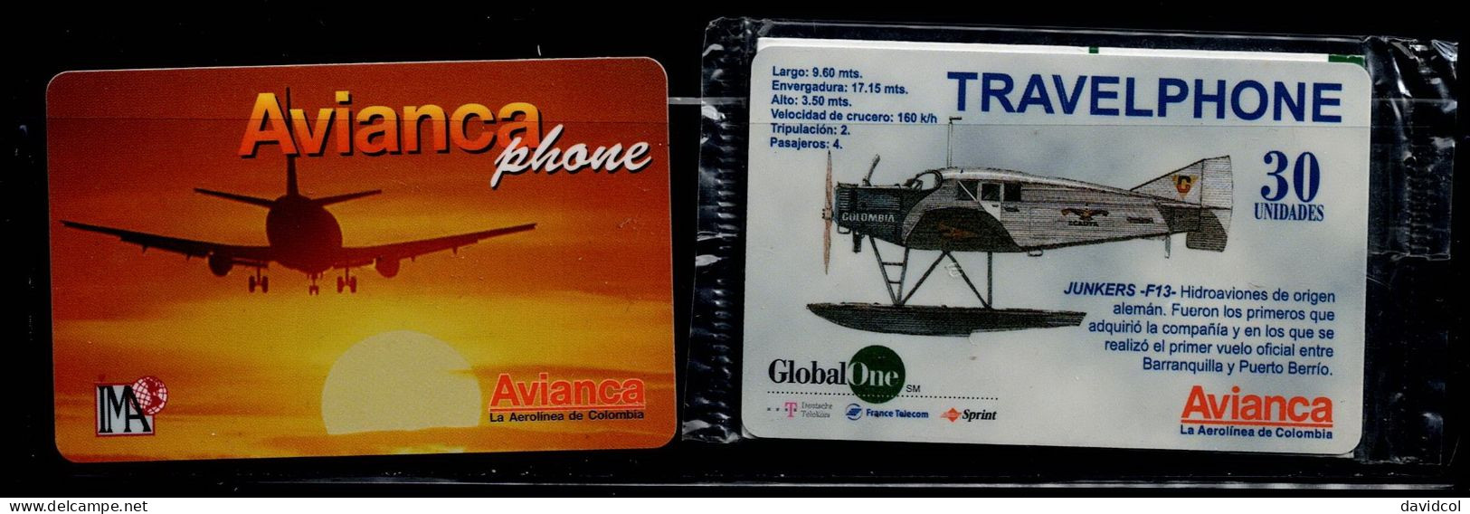 TT17-COLOMBIA/USA PREPAID CARDS - 2004 - USED AND MINT - SCADTA/AVIANCA JUNKERS AND JUMBO PLANES - Colombie